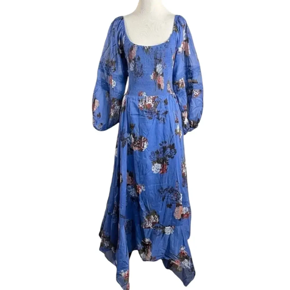 Free People Bohemian Witchy Fairy Morning Glory Maxi Dress Bluebell Size XL